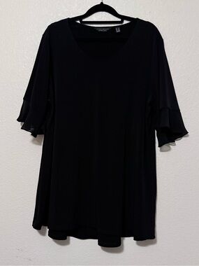 Susana Graver Plus Size Black Ruffle Sleeve Women's Top 0011